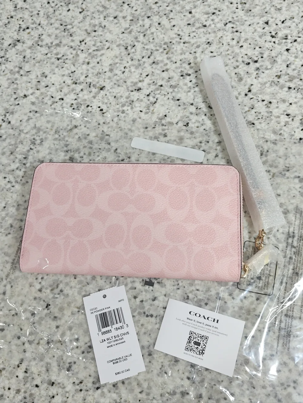Coach Long Zip Around Wallet In Signature Canvas (Powder pink) - Picture 4 of 8